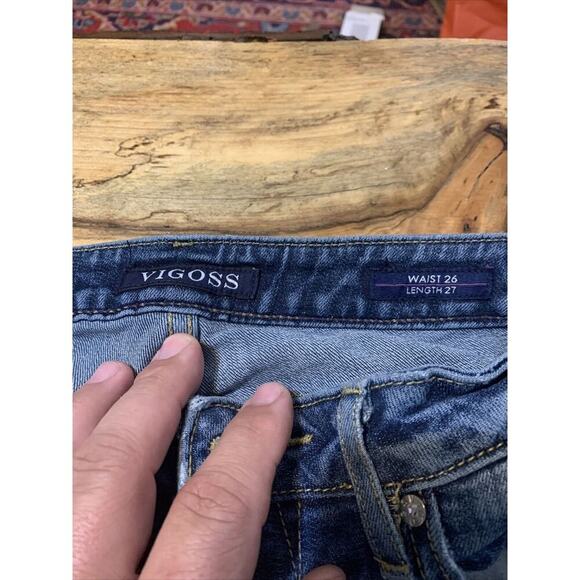 Vigoss Thompson Tomboy‎ Boyfriend Distressed Dark Wash Womens Jeans Size 26x27 - Picture 1 of 7